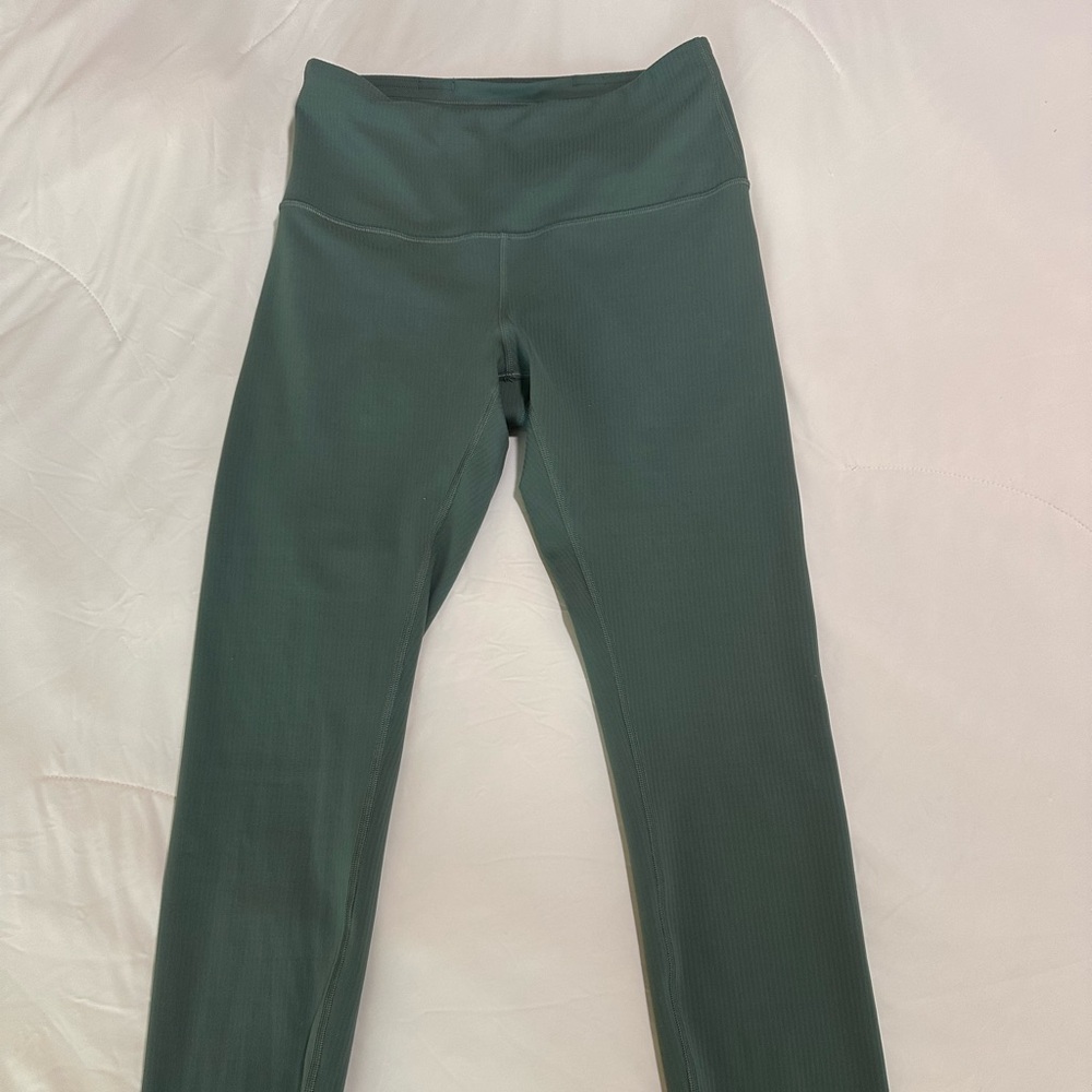 Lululemon Grey Eucalyptus Wunder Train Ribbed Leggings